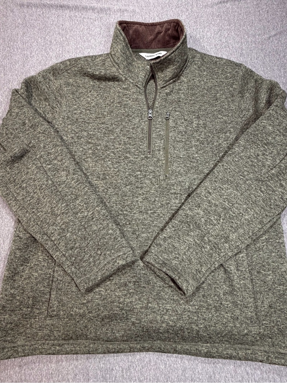 Lands' End Men’s XL Olive Green Half-Zip Corduroy Collar Pullover